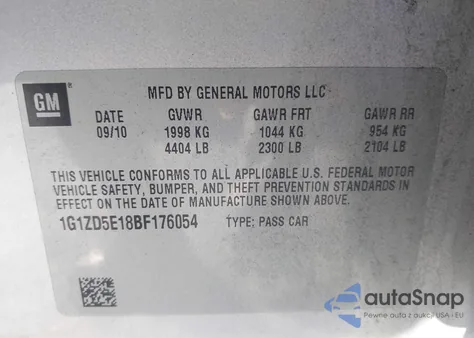 2011 Chevrolet Malibu 2Lt z USA, uszkodzony, nr VIN 1G1ZD5E18BF176054